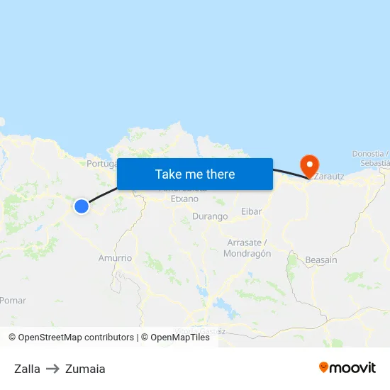 Zalla to Zumaia map