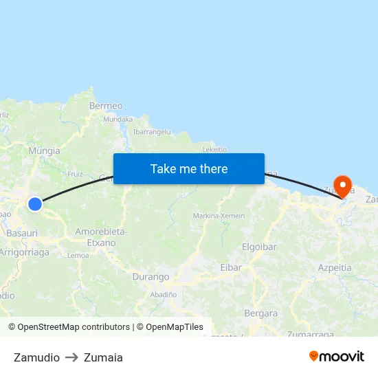 Zamudio to Zumaia map