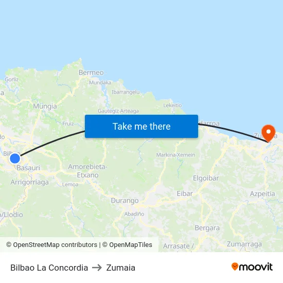 Bilbao La Concordia to Zumaia map