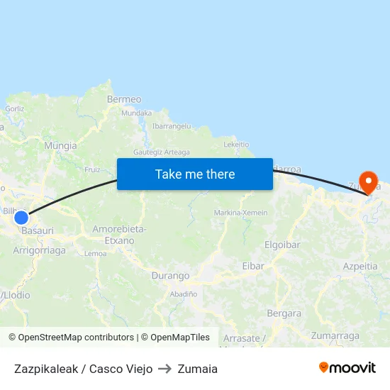 Zazpikaleak / Casco Viejo to Zumaia map