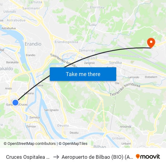 Cruces Ospitalea (Balejo) (396) to Aeropuerto de Bilbao (BIO) (Aeropuerto de Bilbao) map