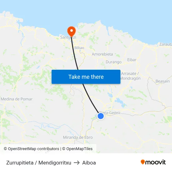 Zurrupitieta / Mendigorritxu to Aiboa map