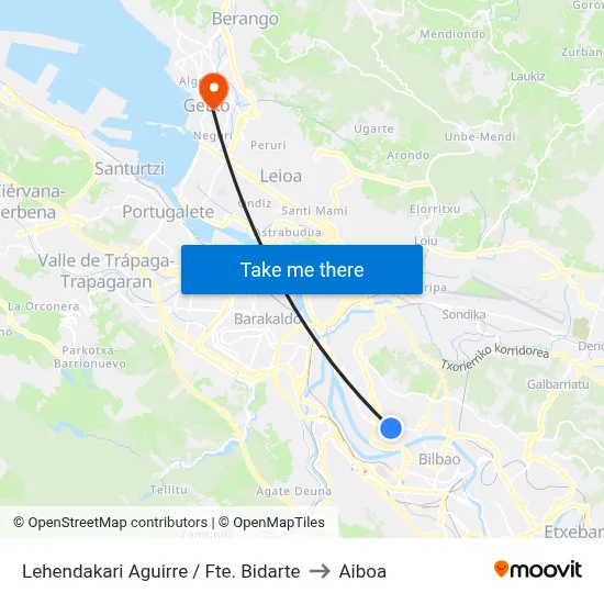Lehendakari Aguirre / Fte. Bidarte to Aiboa map