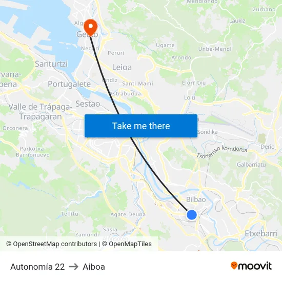 Autonomía 22 to Aiboa map