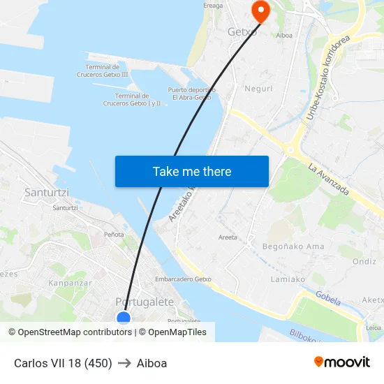 Carlos VII 18 (450) to Aiboa map