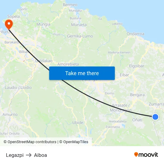 Legazpi to Aiboa map