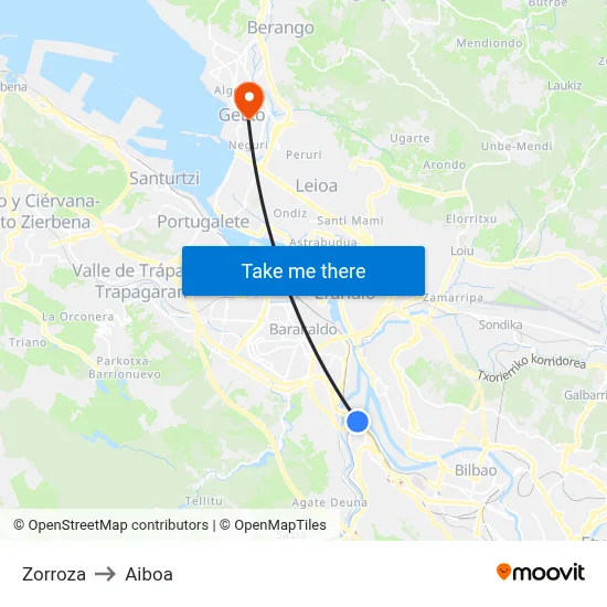 Zorroza to Aiboa map