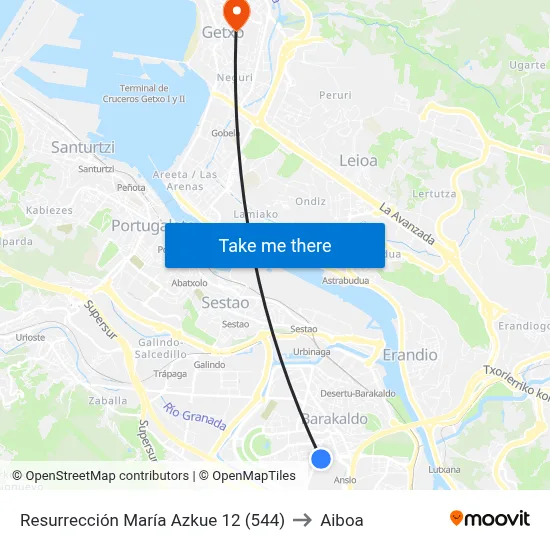 Resurrección María Azkue 12 (544) to Aiboa map