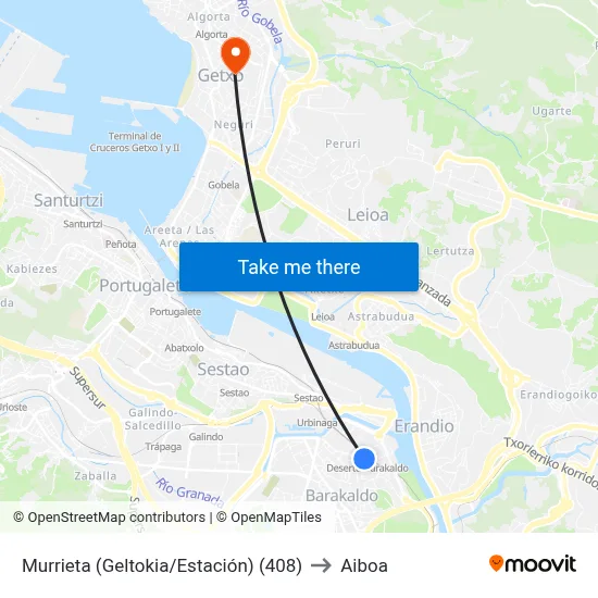 Murrieta (Geltokia/Estación) (408) to Aiboa map