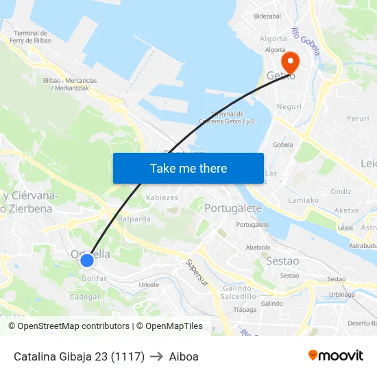 Catalina Gibaja 23 (1117) to Aiboa map