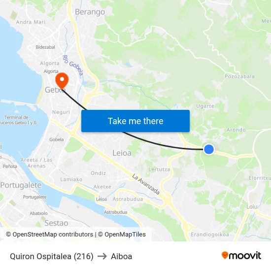 Quiron Ospitalea (216) to Aiboa map