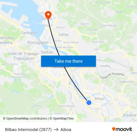 Bilbao Intermodal (2877) to Aiboa map