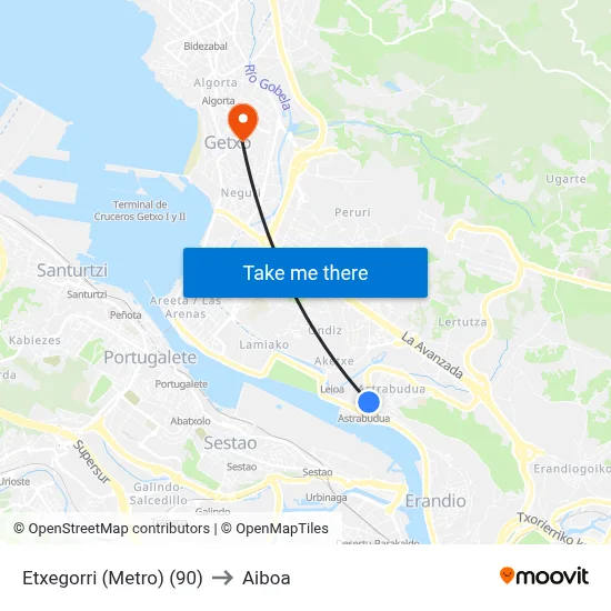 Etxegorri (Metro) (90) to Aiboa map