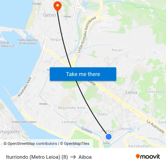 Iturriondo (Metro Leioa) (8) to Aiboa map