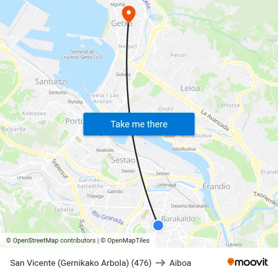 San Vicente (Gernikako Arbola) (476) to Aiboa map