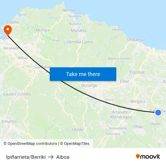 Ipiñarrieta/Berriki to Aiboa map