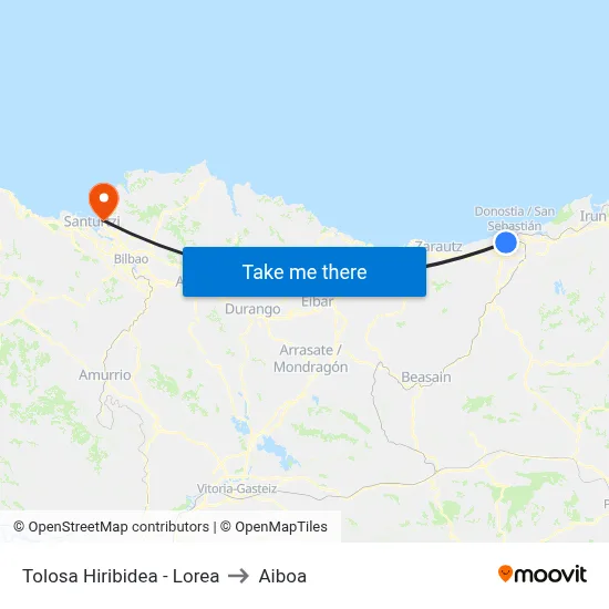Tolosa Hiribidea - Lorea to Aiboa map