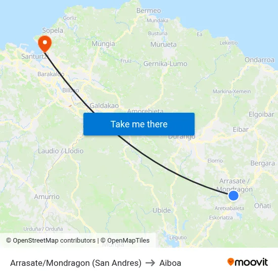 Arrasate/Mondragon (San Andres) to Aiboa map