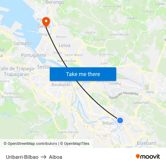 Uribarri-Bilbao to Aiboa map