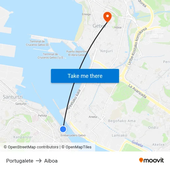 Portugalete to Aiboa map