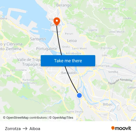 Zorrotza to Aiboa map