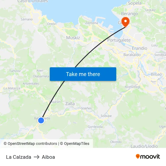 La Calzada to Aiboa map