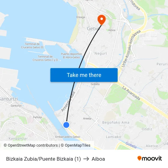 Bizkaia Zubia/Puente Bizkaia (1) to Aiboa map