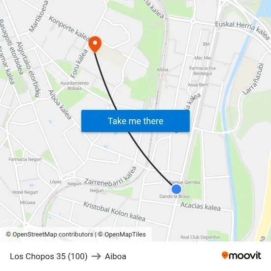 Los Chopos 35 (100) to Aiboa map