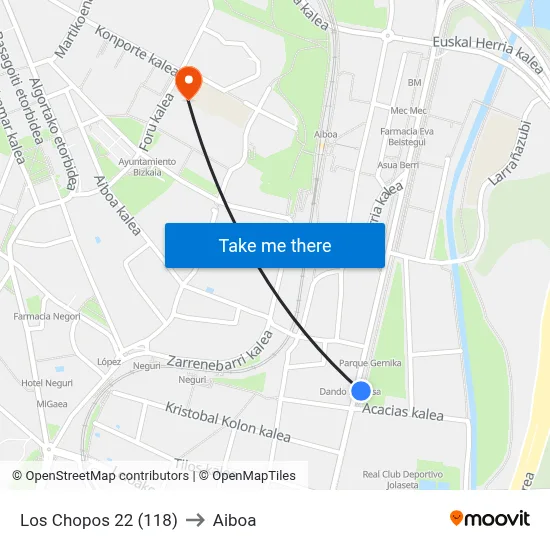 Los Chopos 22 (118) to Aiboa map