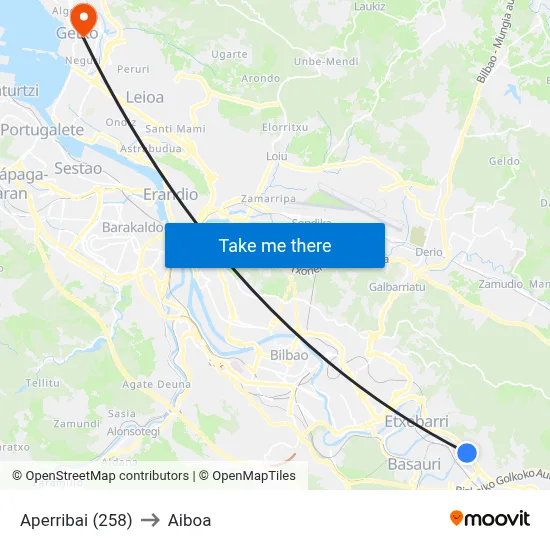 Aperribai (258) to Aiboa map