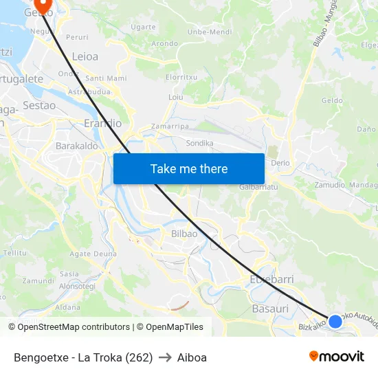 Bengoetxe - La Troka (262) to Aiboa map