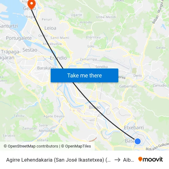Agirre Lehendakaria (San José Ikastetxea) (280) to Aiboa map