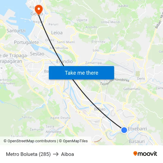 Metro Bolueta (285) to Aiboa map