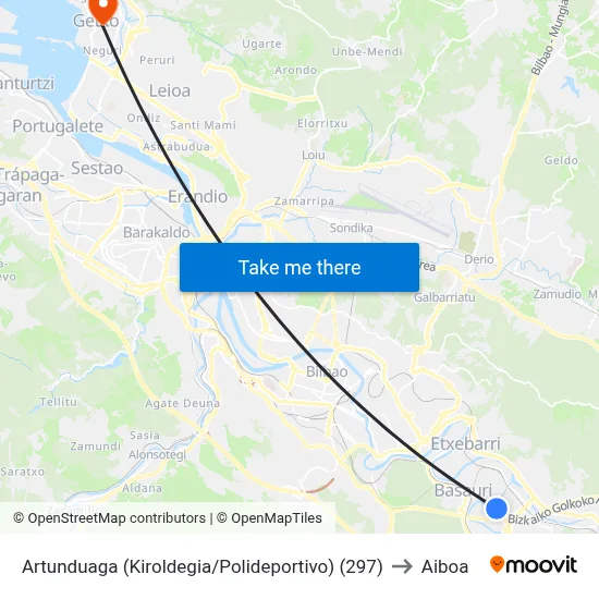 Artunduaga (Kiroldegia/Polideportivo) (297) to Aiboa map