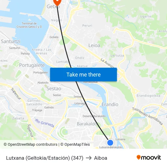 Lutxana (Geltokia/Estación) (347) to Aiboa map