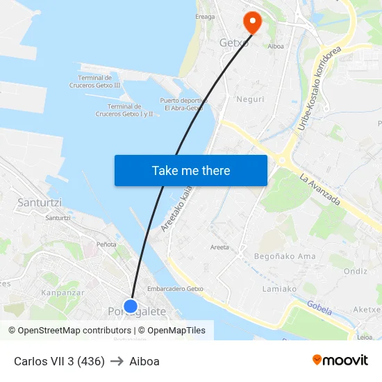Carlos VII 3 (436) to Aiboa map