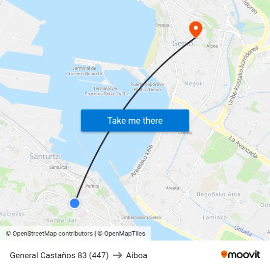 General Castaños 83 (447) to Aiboa map