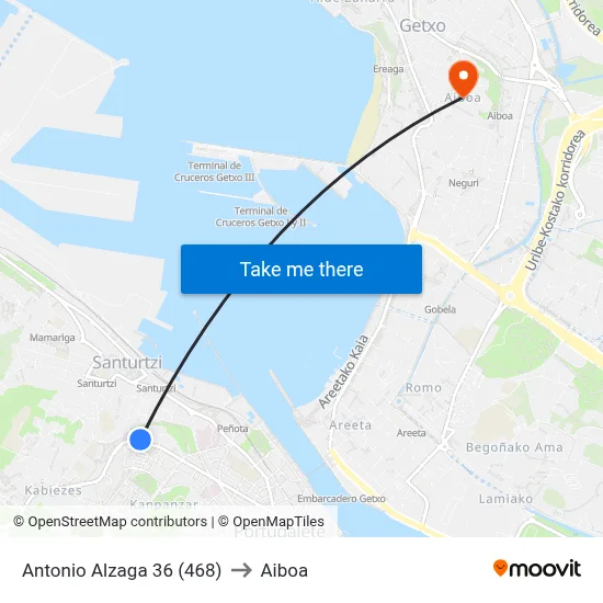 Antonio Alzaga 36 (468) to Aiboa map