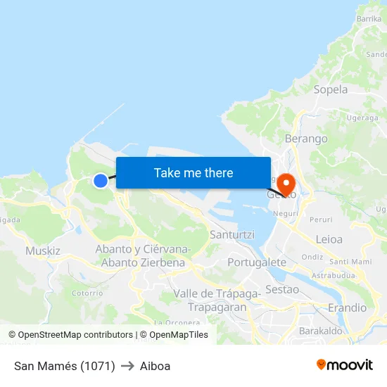 San Mamés (1071) to Aiboa map
