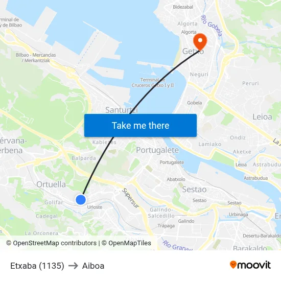 Etxaba (1135) to Aiboa map