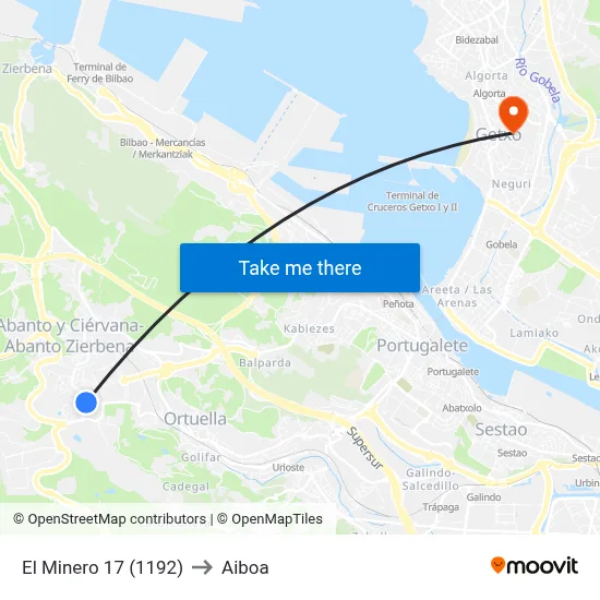 El Minero 17 (1192) to Aiboa map
