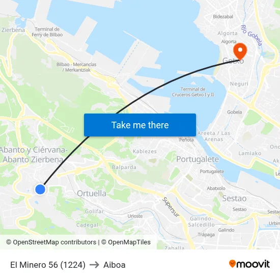 El Minero 56 (1224) to Aiboa map