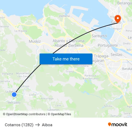 Cotarros (1282) to Aiboa map
