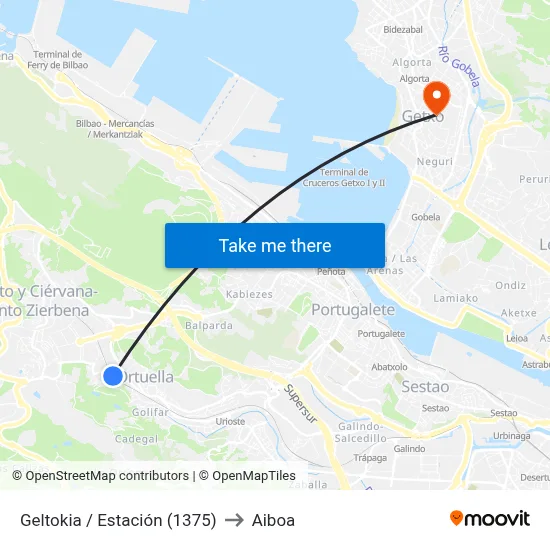 Geltokia / Estación (1375) to Aiboa map