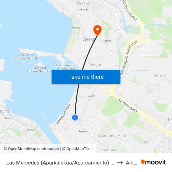 Las Mercedes (Aparkalekua/Aparcamiento) (1474) to Aiboa map