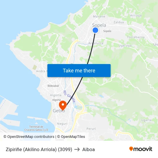 Zipiriñe (Akilino Arriola) (3099) to Aiboa map
