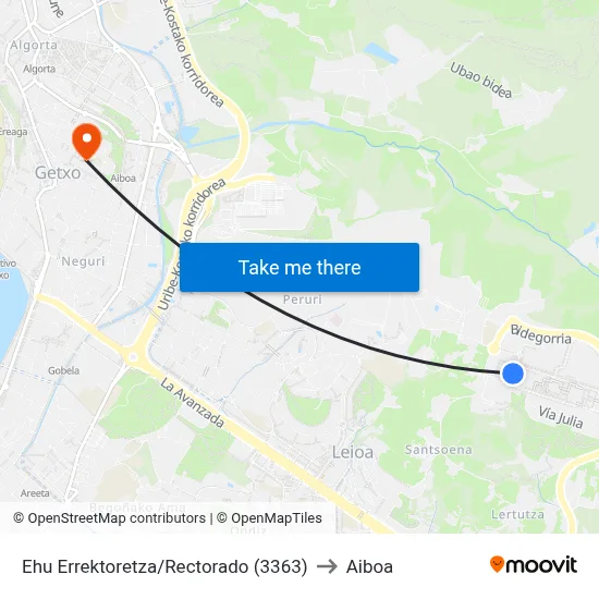 Ehu Errektoretza/Rectorado (3363) to Aiboa map