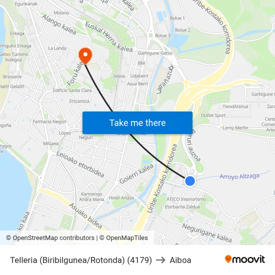 Telleria (Biribilgunea/Rotonda) (4179) to Aiboa map