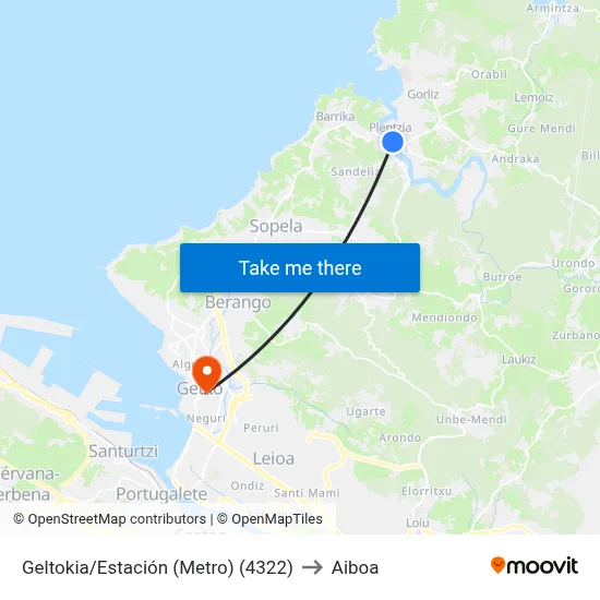 Geltokia/Estación (Metro) (4322) to Aiboa map