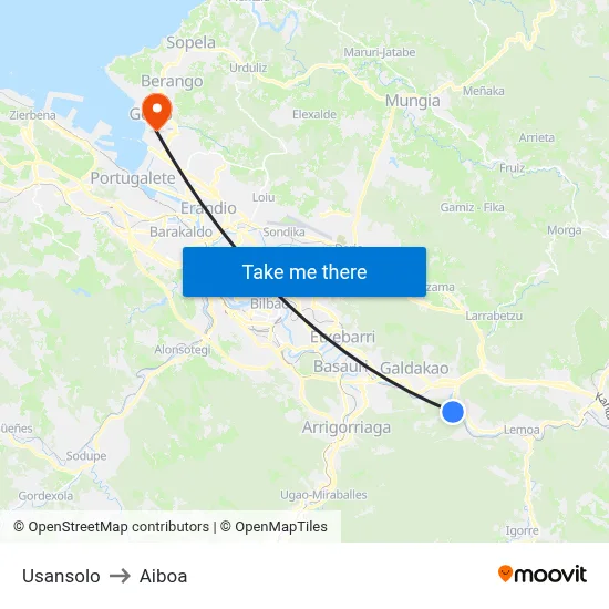 Usansolo to Aiboa map